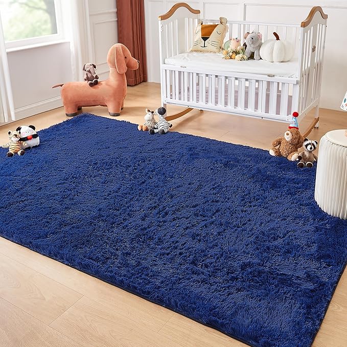Andency Navy Soft Area Rugs for Living Room Bedroom, 5x8 Fluffy Shaggy Bedside Rug, Non-Slip Large Shag Fuzzy Plush Carpets for Bedroom Kids Dorm Nursery Home Decor Aesthetic