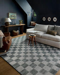 Loloi Chris Loves Julia Calvin Collection CLV-01 Blue/Ivory 9'-6" x 12'-6" Area Rug Checkered Neutral Soft Living Room Bedroom Carpet