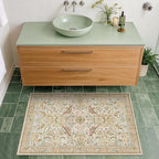 Beige Boho Bathroom Rugs 2x3 Washable Non Slip - Soft Low Pile Small Throw Rug for Entryway, Kitchen, Powder Room - Unique Farmhouse Bird & Pattern Botanical Decorative Door Mats
