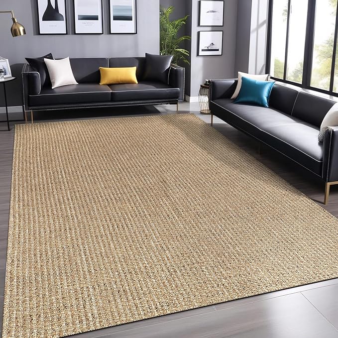Easy Jute Rugs 5x7 Natural Color Living Room Indoor Outdoor Area Rug for Farmhouse Patio and Kitchen Rug High Traffic Washable Easy to Clean Solid Boho Woven Design Outside Carpet (5 x 7)