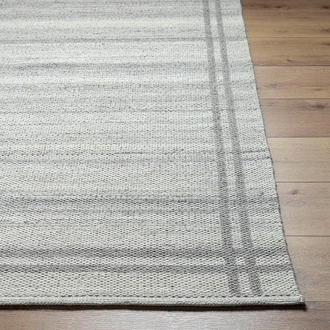 Mark&Day Wool Rugs, 9x12 Janmichael Solid and Border Gray Area Rug, Grey Ivory Carpet for Living Room, Bedroom or Kitchen (8'10" x 12')