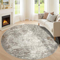 8ft Washable Round Rug - 8x8 Area Rugs Modern Abstract Rugs for Living Room Non-Slip Low Pile Soft Machine Washable Carpet for Bedroom, Living Room, Dining Room, Nursery, Farmhouse (8'x8' Brown Grey)