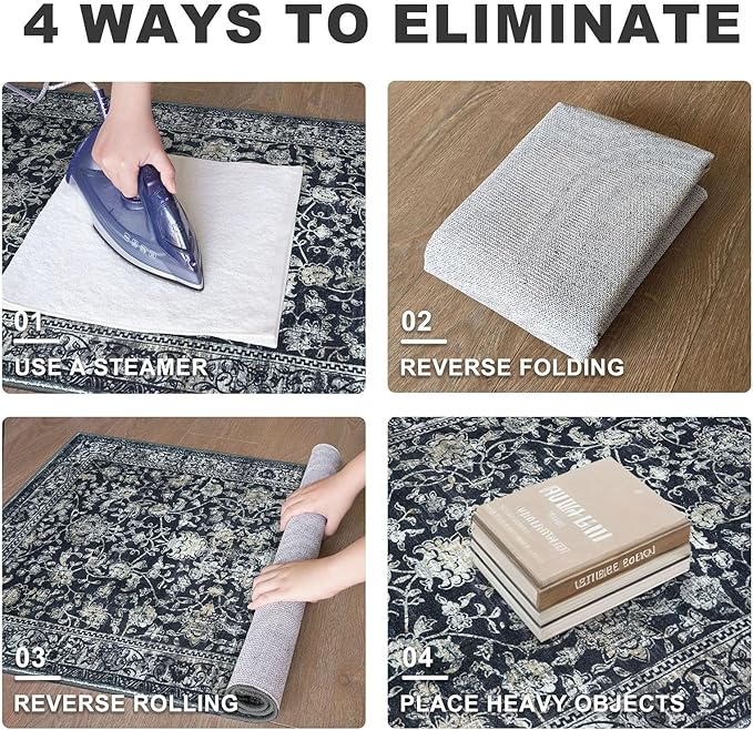 KILOCOCO Hallway Runner 2x7 Rug Runner Printed Vintage Floral Washable Kitchen Runners Non-slip Rubber Backed Runners for Hallways Laundry Room Distressed Boho Rugs for Entryway Bedroom, Navy/Charcoal