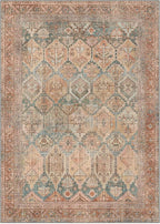 Bavni Washable Rug 6x9 Area Rug for Living Room Bedroom Dining, Washable Vintage Print Carpet, Ultra-Thin Chenille Low Pile Lightweight Rug with Non Slip Backing, Clay