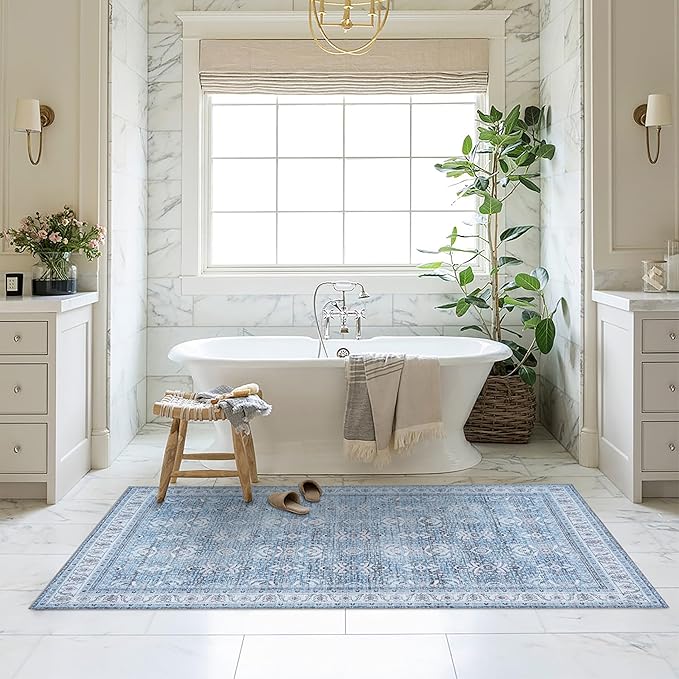 Fame Living Washable Area Rug. Modern Farmhouse. Vintage. Turkish. Bohemian. Distressed. Oriental. Traditional. Rugs for Living Room. Dining. Bedroom. Office. Entryway. Foyer. (866CBl, 7'5" x 9'8")