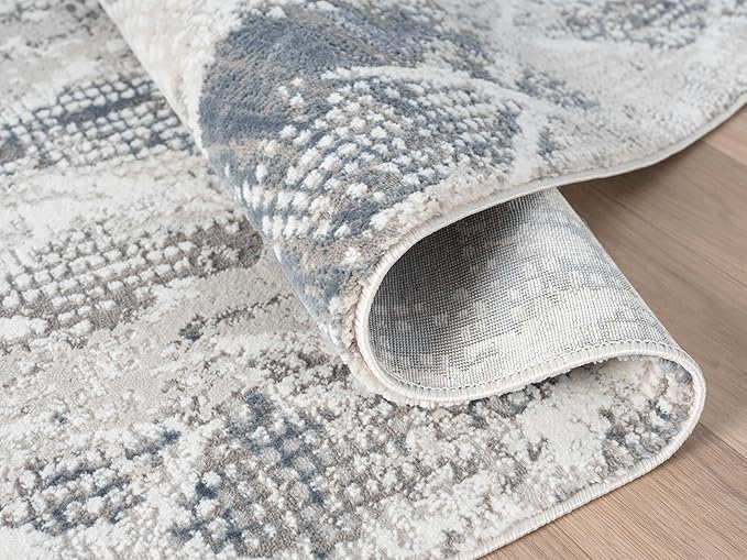 Adel Modern Area Rug for Living Room, 5x7 Rustic Distressed Abstract Blue Rug, Medium Pile Stain Resistant Carpet for Bedroom, Dining Room or Kitchen (5' x 7', Blue)