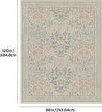 Bavni Floral Beige Pink Area Rugs 8x10, Vintage Boho Carpet Machine Washable, Non Slip Soft Low Pile Thin Rug for Bedroom, Living Room, Dining Room, Nursery