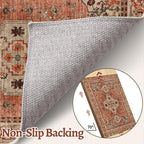 Tangsoo Boho Hallway Runner Rug 2.6x10 Washable Runner Rug for Hallways, Non Slip Vintage Soft Low Pile Long Rug Runner, Oriental Terracotta Carpet Runners for Kitchen Bedroom Entryway Living Room