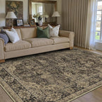 HUGEAR Retro Brown Area Rug 5x7 Machine Washable Living Room Rugs Distressed Vintage Floral Low Pile Carpet Bedroom Office Dining Room Laundry Room Non Slip Soft Lightweight