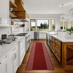 Custom Made Runner Rug for Kitchen Foyer Hallway Entry Choose Your Length 26 Inch Wide Geometric Checkered Design Red Color (12 feet x 26 inch)