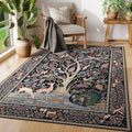 Rugcomf Area Rugs 4x6 Vibrant Tree of Life-Patterned Vintage Washable Rugs Non Slip Low Pile Small Carpet for Bedroom Bedside Kids Room Office Dining Room, Black
