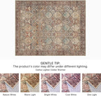Bavni Washable Rug 5x7 Area Rug for Living Room Bedroom Dining, Washable Vintage Print Carpet, Ultra-Thin Low Pile Lightweight Rug with Non Slip Backing, Reddish Brown