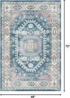 vivorug 4x6 Rug, Small Area Rug for Living Room, Bedroom, Kitchen, Machine Washable Non-Slip Throw Rug, Vintage Distressed Medallion Carpet for Entryway Nursery Dinner Room - Durable (Blue)