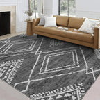 ReaLife Rugs Machine Washable Area Rug - Living Room Bedroom Bathroom Kitchen Entryway Office - Padded Low Pile Stain Resistant Premium - Moroccan Diamond Tribal - Jax - Gray 4' x 6'