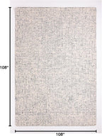 Hand-Tufted 100% Wool Pile Area Rug – Geometric Textured Grid Check Pattern – Thick and Durable Floor Carpet for Bedroom, Living Room, Kids Room, and Dining Area (Ivory, Denim, 9' Round)