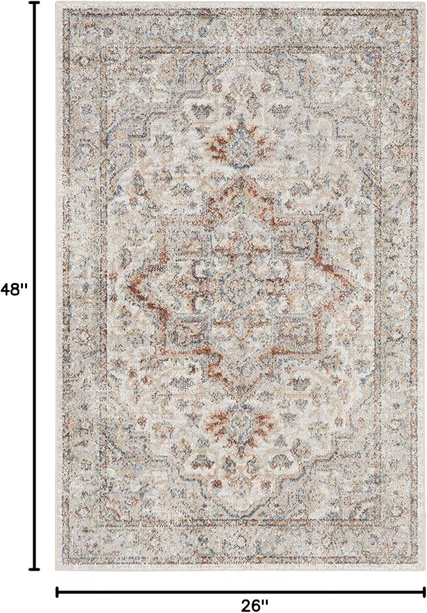 Nourison Home Astra Machine Washable Traditional Grey/Multi 2'2" x 4' Area Rug, Easy Clean, Non Shedding, Bed Room, Living Room, Dining Room, Kitchen (2x4)
