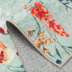 Green Area Rug 5x7 Floral Washable Living Room Kitchen Boho Carpet Non Slip Low Pile Indoor Accent Lightweight Soft Throw Rug for Bedroom Office Dining Room Nursery Farmhouse