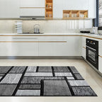 Area Rug Modern 5x7 Grey Black Geometry Squares Soft Hand Carved Contemporary Floor Carpet Fluffy Texture for Indoor Living Dining Room and Bedroom Area