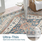 Bavni Runner Rug 2x10 Kitchen Rugs for Hallways Entryway, Washable Vintage Print Carpet, Ultra-Thin Chenille Low Pile Lightweight Rug with Non Slip Backing, Blue/Orange