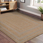 Beverly Rug Easy Jute Framed Border Rug 6x9 Washable Durable Indoor Outdoor Area Rugs for Living Dining Room Patio Office Stain Resistant Non Shedding Casual Indoor Outside Carpet 6 x 9 Natural