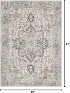 GENIMO 5X7 Area Rugs for Living Room, Machine Washable Non Slip Vintage Rugs, Low Pile Lightweight Chenille Print Rug for Bedroom, Dining Room, Home Office, Light Taupe Brown