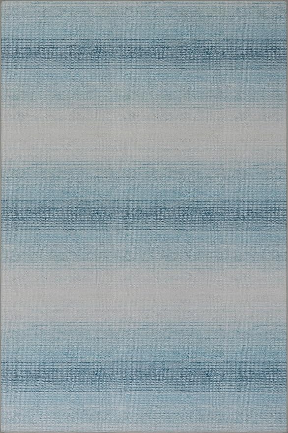 Dash & Albert Pandora Blue Machine Washable Rug, 9.5 X 13.5 Feet, Blue Abstract Pattern