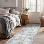 Modern Abstract Neutral 3x8 Runner Rug for Hallway Low Pile Non Slip Washable Rugs Floor Covering Grey Carpet Runners for Kitchen Laundry Room