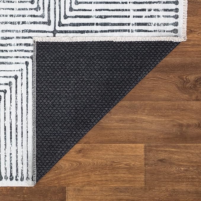 Bloom Rugs Caria Washable Non-Slip 12 ft Runner - Ivory/Black Striped Runner for Entryway, Hallway, Bathroom, and Kitchen - Exact Size: 2'6" x 12'