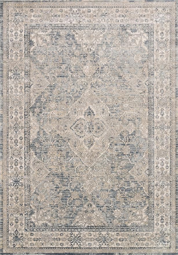 Loloi Teagan Collection TEA-04 Sky/Natural 2'-8" x 7'-6" Runner Rug, Large, Soft Neutral Rug, High-Traffic for Living Room, Bedroom, Home Office, Dining Area