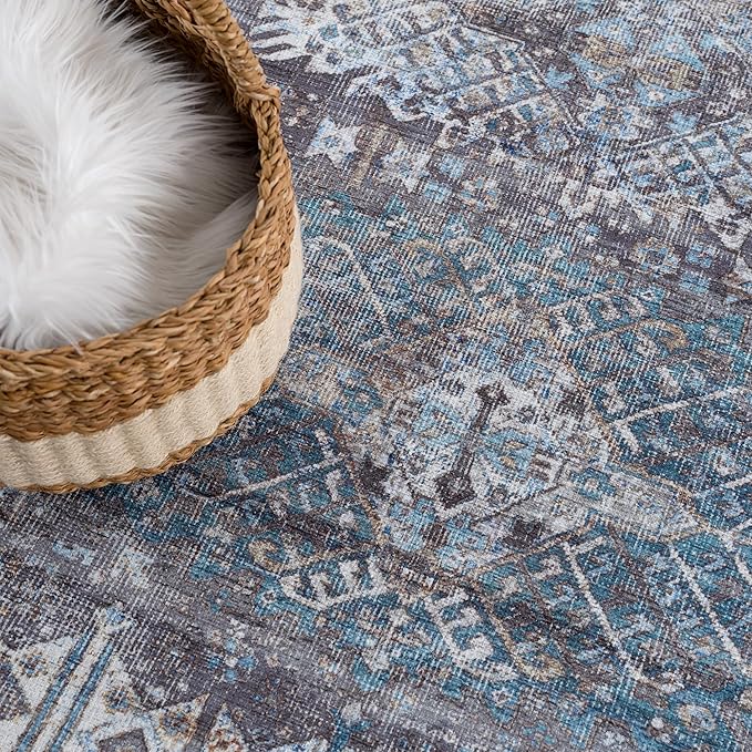 Bloom Rugs Washable 12 ft Runner - Slate Gray/Blue Traditional Runner for Entryway, Hallway, Bathroom, and Kitchen - Exact Size: 2.5' x 12'