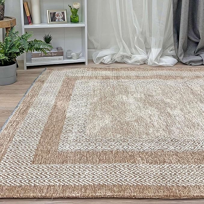 Alfa Rich 3x5 Beige Cream Washable Area Rugs for Living Room Bedroom Kitchen Dining Cotton Runner