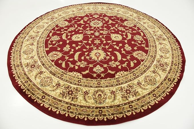 Unique Loom Voyage Collection Traditional Oriental Classic Intricate Design Area Rug (8' 0 x 8' 0 Round, Red/Gold)