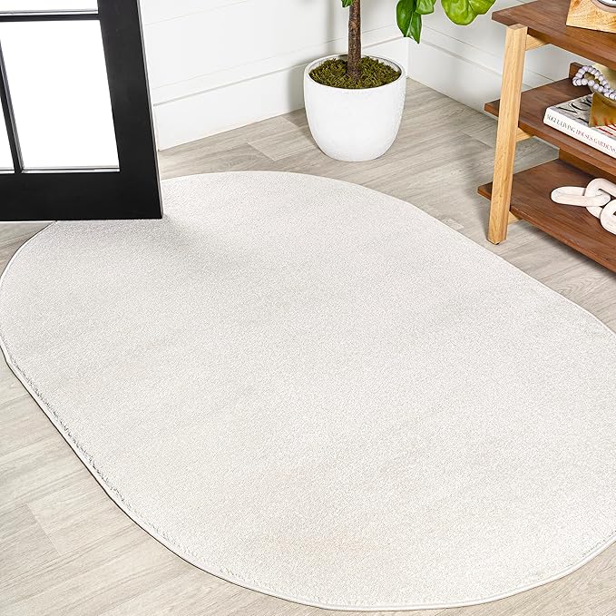 Eyely UES100T-3OV Supersoft Haze Solid Low-Pile Indoor Area Rug Casual;Contemporary;Solid;Traditional, Bedroom, Kitchen, Living Room, Easy-Cleaning, Non-Shedding, 3 X 5 Oval, Cream