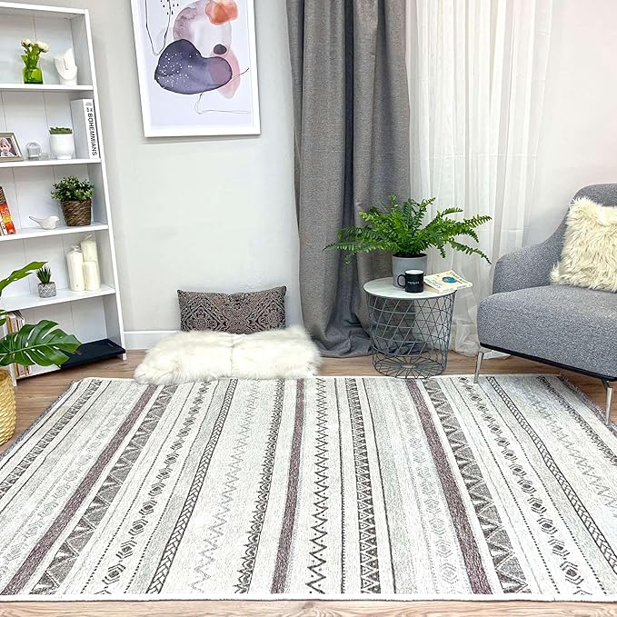 Alfa Rich 3x10 Gray Off White Washable Area Rugs for Living Room Hallway Kitchen Decor Cotton Runner