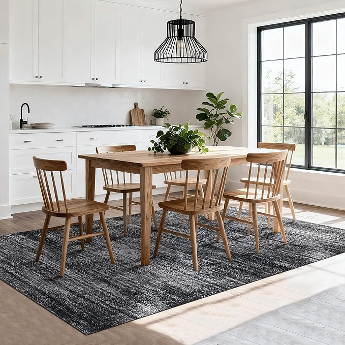 Black and White Rug for Living Room,Washable Abstract Modern Boho Dark 5x7 Area Rugs for Office