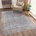 Bloom Rugs Caria Washable Non-Slip 9x12 Rug - Dark Blue/Tan Traditional Area Rug for Living Room, Bedroom, Dining Room, and Kitchen - Exact Size: 9' x 12'