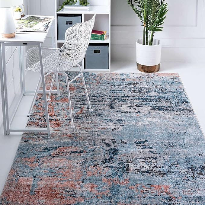 Rugs.com Leipzig Collection Area Rug – 4' x 6' Blue Low-Pile Rug Perfect for Entryways, Kitchens, Breakfast Nooks, Accent Pieces…