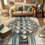 Ambesonne Lunar Art Decorative Rug, Oriental Bohemian Mandala with Moon Phase and Abstract Lines Modern, Quality Carpet for Bedroom Dorm and Living Room, 2' 2" x 3' 7", Cadet Blue and Eggshell