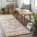 Hauteloom Ampusungan Modern Moroccan Medallion Farmhouse Hallway, Entryway Runner Rug - High Low - High Pile Long Carpet - Cream, Beige, Brown, Beige - 2'7" x 7'3"