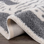 Hauteloom Tilos Moroccan Farmhouse Living Room Bedroom Nursery Shag Area Rug - Shaggy Carpet - Tiger Pattern - High Plush Pile - Dark Grey, Charcoal, Beige, Cream - 5'3" x 7'