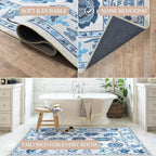 Fame Living Navy Blue Oushak Runner Rug, Modern Runners, Vintage, Turkish, Eclectic, Floral, Pastel, Washable, Long Runner Rugs for Hallway, Kitchen, Living Room, Bedroom, Kitchen, Bathroom, 2'5"x13'