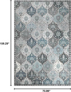 Lahome Moroccan Washable Area Rug 6x9, Ultra-Thin Large Living Room Rugs for Bedroom, Oriental Trellis Distressed Non Shedding Throw Carpet for Dining Room Office, Blue