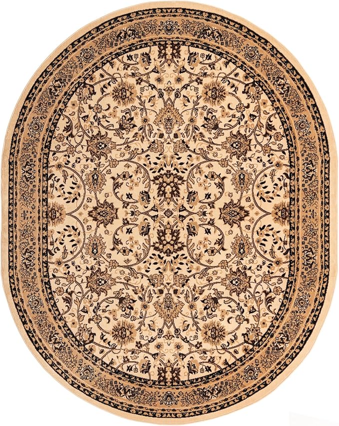 Unique Loom Sialk Hill Collection Area Rug - Washington (7' 10" x 10' Oval Ivory/Black)