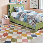 jinchan Macy Area Rug 5x7 Kids Washable Indoor Floor Cover Non-Slip Modern Soft Rug Elementary School Classroom Colorful Diamond Carpet for Nursery Playroom Daycare Bedroom Living Room Circus on Cream