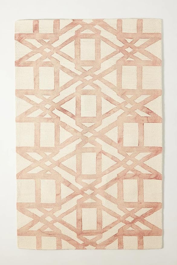 Hand-Tufted Wool Marengo Rug in Pink – Elegant Geometric Wool Carpet for Living Room & Bedroom – Soft Feel – 11 x 11