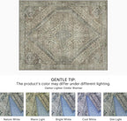Bavni Washable Rug 8x10 Area Rug for Living Room Bedroom Dining, Washable Vintage Print Carpet, Ultra-Thin Chenille Low Pile Lightweight Rug with Non Slip Backing, Tan