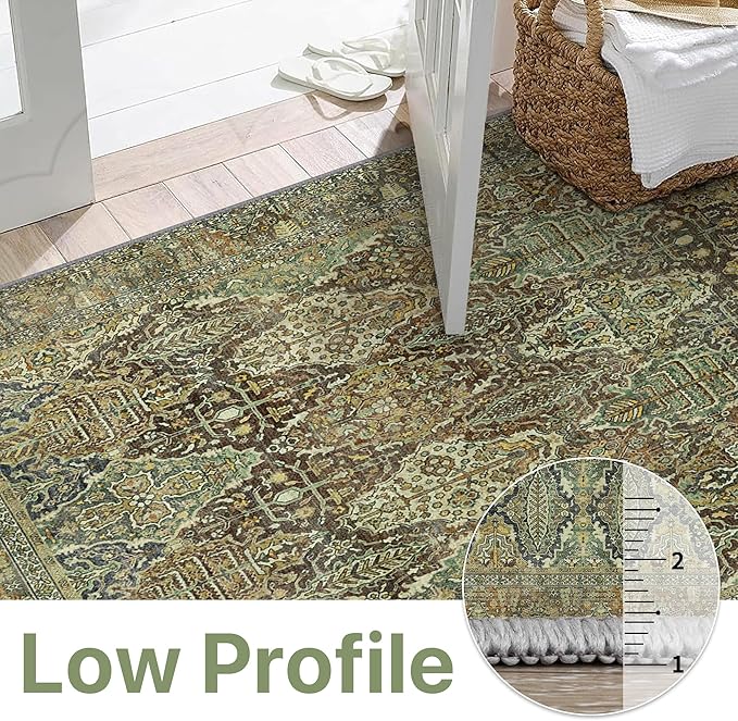Bavni Area Rug 6X9, Oriental Vintage 6X9 Area Rugs, Large Rugs for Living Room, Non Slip Boho Carpet for Bedroom Dorm, Low Pile Aesthetic Washable Rug for Dining Room Office, Sage Green