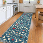 KILOCOCO Hallway Runner Rug 2.6'x10' Runners for Hallways Washable Runner Soft Non Slip Printed Geometric Low-Pile Rugs Runners for Bedroom Kitchen Living Room Boho Rugs, Teal/Blue