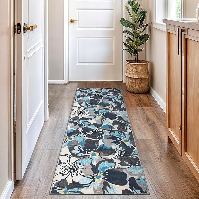 Rugshop Gray Large Floral Non-Slip Runner Rug Fade Resistant for Hallway, Entryway and Kitchen, 2'7" x 10'