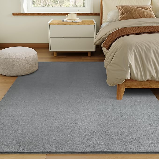 Solid Washable Area Rug - 3x5 Medium Pile Faux Cashmere Carpet for Living Room Bedroom, Grey